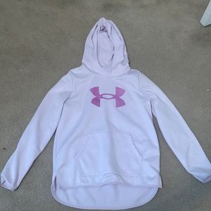Light purple , under armour sweatshirt , with barley visible camouflage print